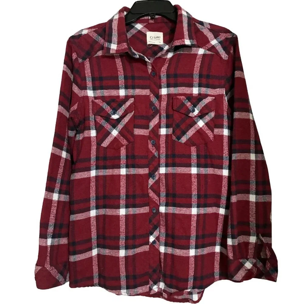 Ci Sono Plaid Collection Flannel Shirt Large - Picture 1 of 5